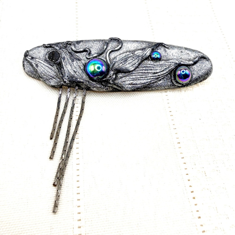 Vintage Alien Deep Sea Fish Beardfish or Bug Pewter Tone Brooch